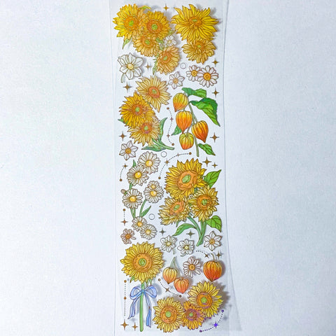 golden gold yellow orange flower flowers plants plant sticker stickers sheet holo holographic foil foiled clear plastic pet uk cute kawaii stationery shop store butterflies butterfly jar jars