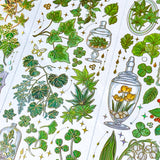 green gold yellow flower flowers plants plant sticker stickers sheet holo holographic foil foiled clear plastic pet uk cute kawaii stationery shop store butterflies butterfly jar jars ivy clover four leaf leaves