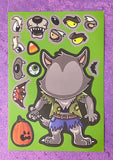large big kids build a character monster halloween picture sticker stickers sheet uk cute kawaii fun gift gifts stationery children witch frankenstein monster pumpkin pirate death grim reaper mummy vampire werewolf wolf wolves ghost ghosts