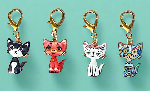 cute kawaii cat kitten kitty cats gold tone metal planner clip clips charm charms accessory bag key keyring uk colourful sitting gift gifts shop store