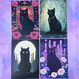 black cat cats postcard postcards post card cards uk cute kawaii stationery shop store witch magic magical planner supplies set of  pack bargain bundle lover lovers kitty