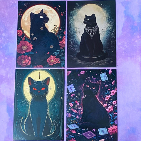 black cat cats postcard postcards post card cards uk cute kawaii stationery shop store witch magic magical planner supplies set of  pack bargain bundle lover lovers kitty