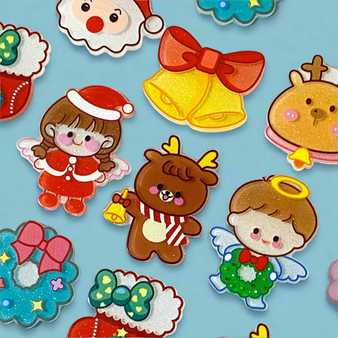 christmas festive glitter glittery fb flatback flat back backs fbs embellishment planar big large santa deer reindeer angel angels stocking wreath snowman bunny boy girl bells bright colourful uk craft supplies shop store cute kawaii