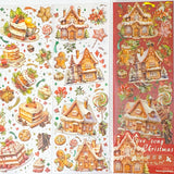 festive gingerbread ginger bread men man house houses cottage cute kawaii sticker stickers stationery sheet pack holo holographic foil foiled pretty uk planner addict supplies shop store brown green red colourful