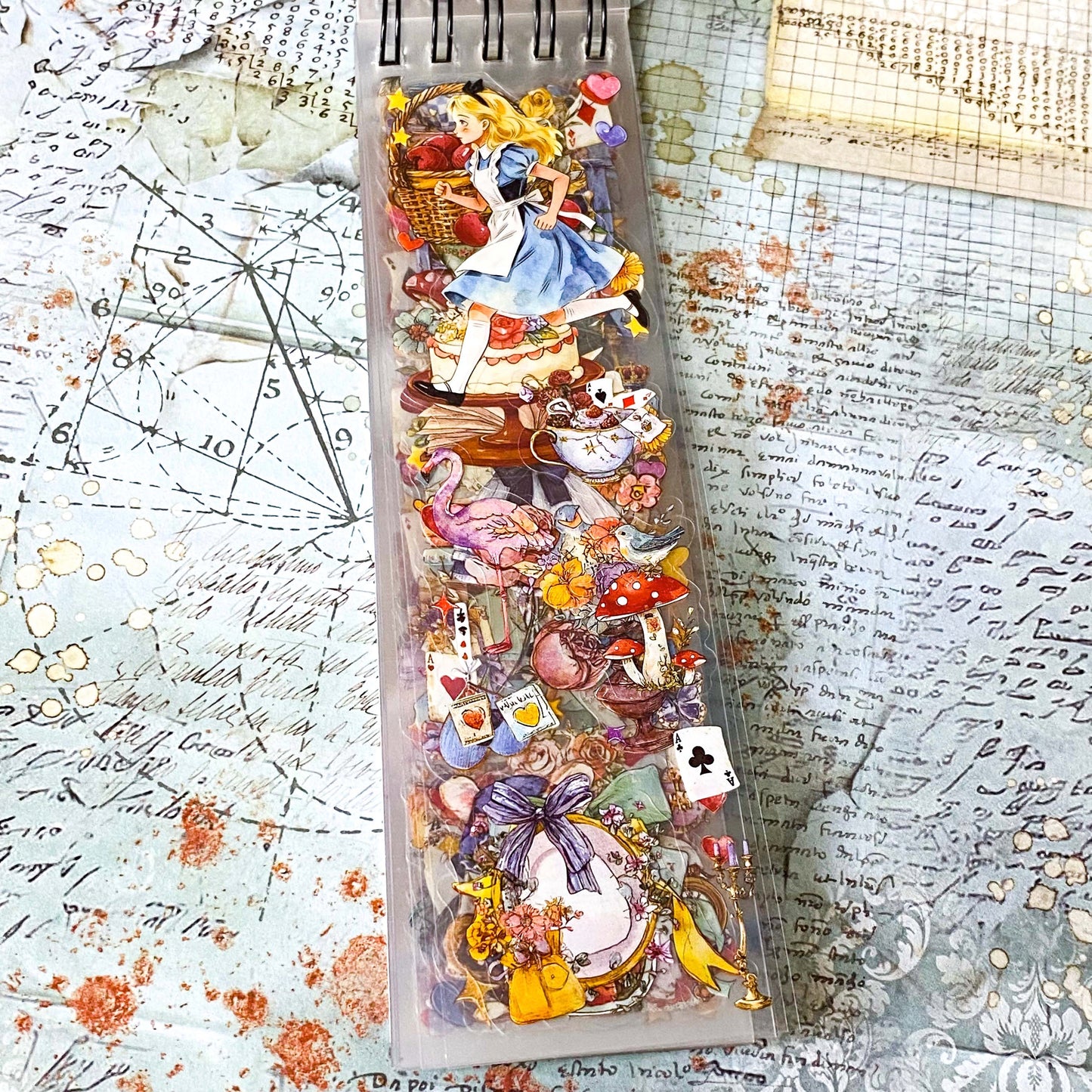 ALICE IN WONDERLAND PET Sticker Book | 50 Sheets | Long Clear Strip Stickers