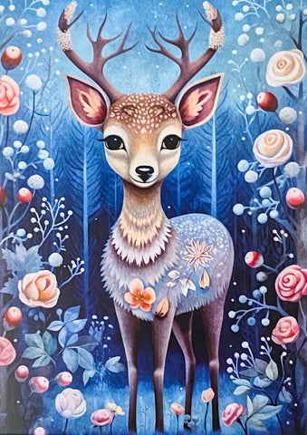 beautiful floral woodland animal animals creature post card postcards cards uk winter christmas greetings stationery supplies shop store fox deer owl badger mouse hare rabbit bear owl ornate foliage dark blue green