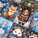 beautiful floral woodland animal animals creature post card postcards cards uk winter christmas greetings stationery supplies shop store fox deer owl badger mouse hare rabbit bear owl ornate foliage dark blue green