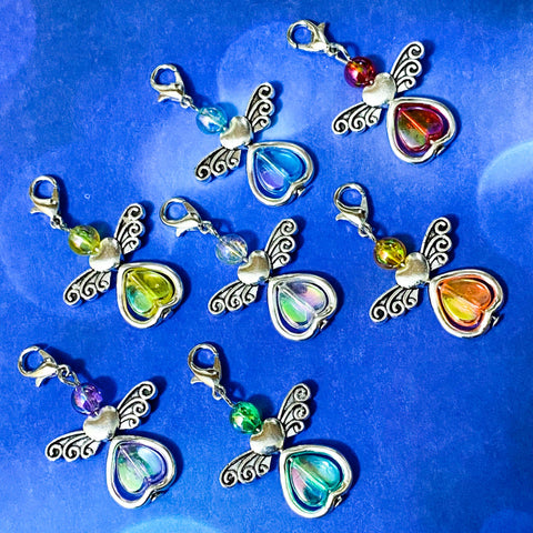 planner clip clips charm charms stitch marker cute kawaii angel angels pretty silver metal uk gift gifts stocking filler iridescent ab heart hearts pink blue green clear red turquoise orange yellow