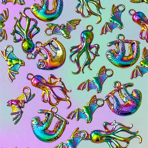 metal metallic rainbow titanium charm charms ornate pretty pendant pendants squid kraken octopus sloth sloths bat bats uk cute kawaii craft supplies jewellery making