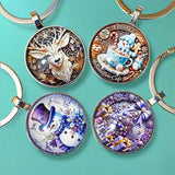 glass cabochon bezel dome domed key keyring keyrings keychain silver metal cute kawaii christmas festive design lilac purple turquoise deer reindeer snowman hot chocolate tree presents gift gifts stocking filler fillers