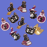 spooky cat cats black witch witches halloween gold tone charm charms enamel uk cute kawaii pendant pendants books purple magic magical eyes hat potion poison bottle broomstick