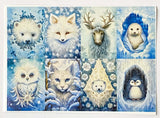 winter wintry snow snowy frost ice cold animal animals postcard postcards cards post card uk cute kawaii stationery supplies shop store blue deer moose fox arctic seal seals bear polar bears bunny rabbit rabbits hare owl owls deer leopard penguin raccoon sticker stickers