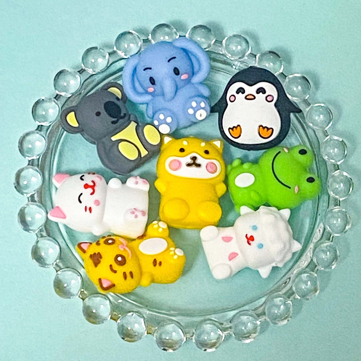 chunky silicone bead beads jumbo large big for build your own making beaded pen pens uk cute kawaii frog frogs elephant elephants koala bear bears koalas penguin penguins blue green grey stationery craft supplies shop store lamb white cat yellow kitty tiger