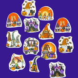 halloween gnome gnomes small sticker stickers shaped cute kawaii stationery packaging supplies uk glossy paper pumpkin pumpkins truck car hats ghost ghosts purple orange black white cat cats witch spooky fun set