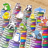 cute kawaii animal animals reading book books bookmark bookmarks card uk stationery shop store panda seal whale cat dog frog giraffe crocodile fox deer penguin bear mouse mushroom colourful tower