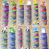 cute kawaii animal animals reading book books bookmark bookmarks card uk stationery shop store panda seal whale cat dog frog giraffe crocodile fox deer penguin bear mouse mushroom colourful tower