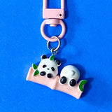 cute panda pandas colourful big large resin kawaii clip clips keyring keyrings bag charm charms key ring chain uk gift gifts present gift pink green