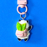 cute panda pandas colourful big large resin kawaii clip clips keyring keyrings bag charm charms key ring chain uk gift gifts present gift pink green