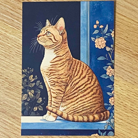 opulent cat cats postcard postcards post card cards blank uk cute kawaii colourful kitten kitty floral flowers flower individual blue peach cream orange black stationery shop store