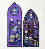 purple and blue and black halloween spooky card plastic bookmark bookmarks book marks uk cute kawaii stationery gift gifts shop store stained glass window windows vibrant colourful holo holographic foil
