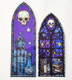 purple and blue and black halloween spooky card plastic bookmark bookmarks book marks uk cute kawaii stationery gift gifts shop store stained glass window windows vibrant colourful holo holographic foil