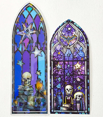 purple and blue and black halloween spooky card plastic bookmark bookmarks book marks uk cute kawaii stationery gift gifts shop store stained glass window windows vibrant colourful holo holographic foil