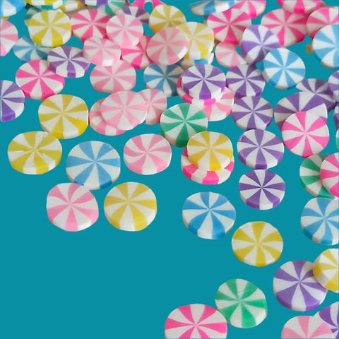 candy sweet pin wheel pinwheels sweets swirly festive pastel striped stripy polymer clay sprinkles sprinkle slice slices nail art uk cute kawaii craft supplies round circle circles