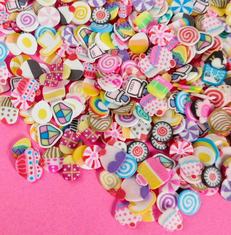 sweet treat treats sweets candy cake cakes polymer clay slice slices sprinkle sprinkles embellishments bag 3g uk cute kawaii craft supplies food fruit rainbow cupcake