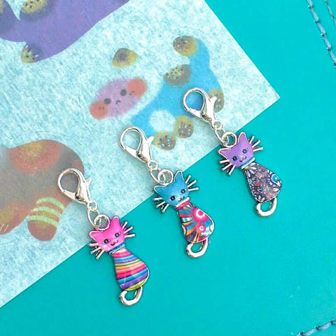 HALF PRICE Enamel Silver Tone Planner Charm- Cute Cat #P24