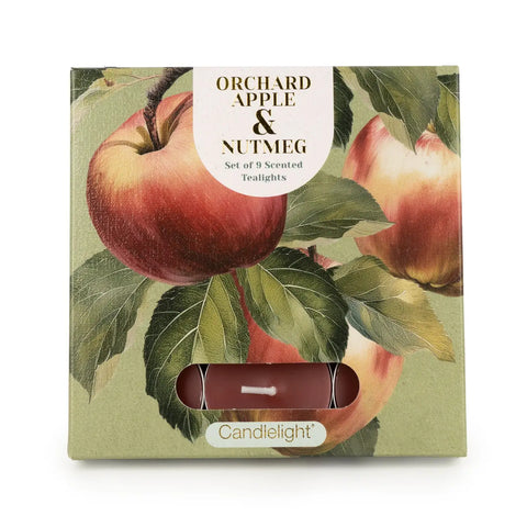 apple and nutmeg autumn winter christmas festive scented tea light lights tealight tealights box boxed set of 9 beautiful gift gifts shop store uk cute kawaii botanical pretty present for her mum sister candlelight company ltd nature