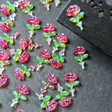 small mini little red rose acrylic flat back fb fbs embellishment embellishments flat back iridescent ab shimmer uk cute kawaii craft supplies decoden green leaves roses