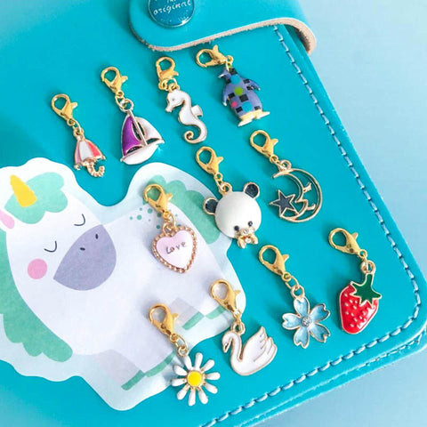 handmade enamel gold tone planner clip charm cute pretty accessories flower penguin love heart uk gift gifts stitch marker markers penguin panda flower swan heart boat star moon strawberry