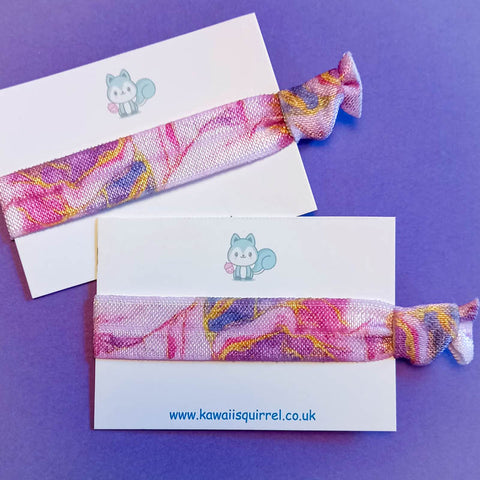 pink and purple handmade hand made hair tie ties elastic purple pink marbled colour pretty present uk cute kawaii accessory hair bands elastic elastics gift gifts