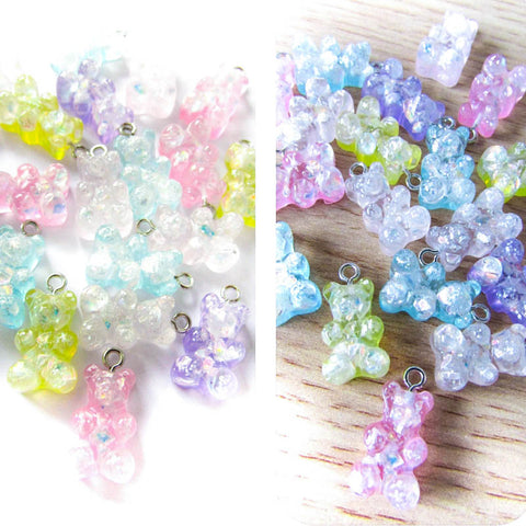 To Clear- Just 30p! GUMMY BEAR Resin Sparkly Glitter Charm *Slight seconds