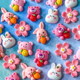 pink white resin resins bunny bunnies bear bears carrot fruit pineapple strawberry uk cute kawaii craft supplies store shop pretty embellishment fb flatback flat back backs fbs