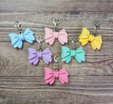 large resin bow bows planner clip clips charm charms pretty kawaii cute pastel colour colours pink lilac mint yellow uk planning supplies gift gifts silver tone metal blue