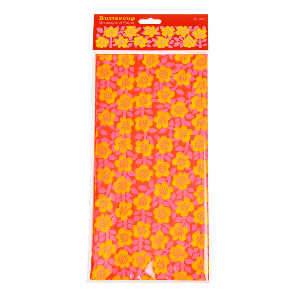 orange yellow red hot pink bright sunshine floral design greaseproof paper sheet sheets waxed uk craft supplies gift wrapping packaging supplies flower flowers biodegradable lotta rex london