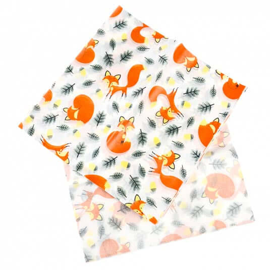 greaseproof paper cute fox foxes wax waxed papers sheet sheets uk packaging supplies wrapping wrap gift gifts orange grey woodland kawaii