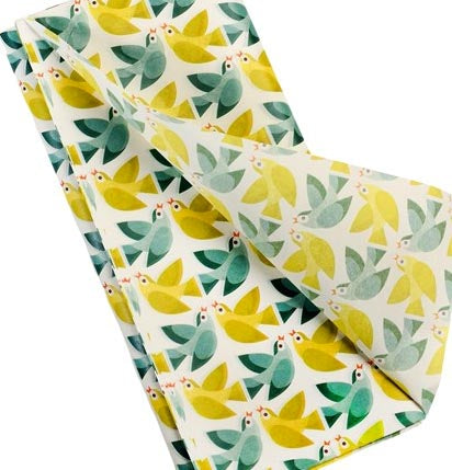 vintage dove bird love rex london tissue paper pack of 2 large sheet sheets blue turquoise mustard yellow doves uk cute kawaii packaging birds retro