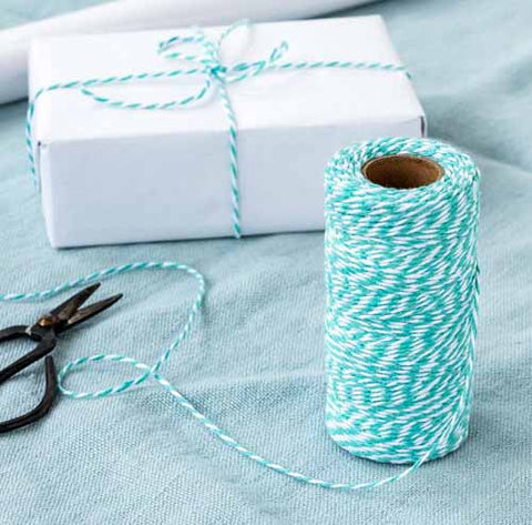 teal turquoise bakers baker's twine string uk cute kawaii packaging supplies pretty thread twisted stripe striped christmas wrapping