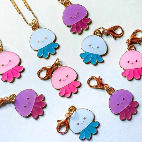 cute jellyfish jelly fish ocean sea creature planner clip charm paper clips uk kawaii stationery planning gift gifts handmade hand made turquoise pink purple gold tone metal