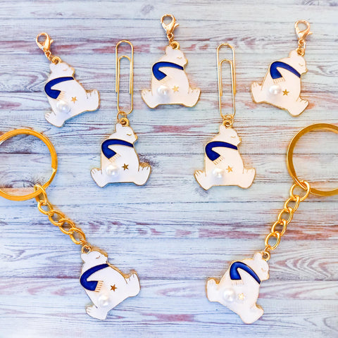 polar bear planner clip clips paper charm charms keyring keyrings key ring gold tone metal enamel bears uk cute kawaii gifts stocking fillers hand made