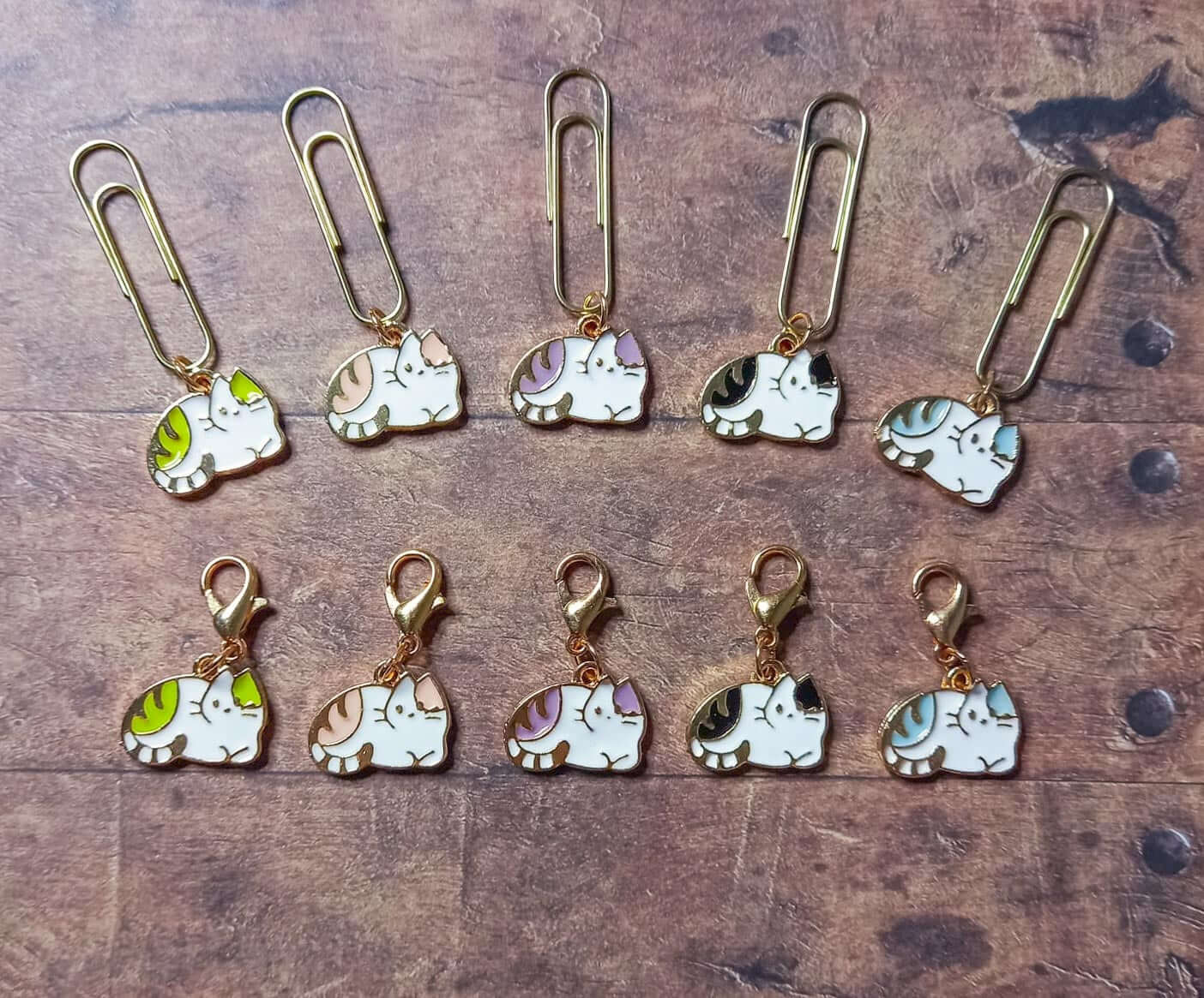 enamel cat cats kitten kitty planner charm charms paper clip clips uk gift gifts cute kawaii green pink purple black blue pretty planning accessory gold tone metal handmade hand made
