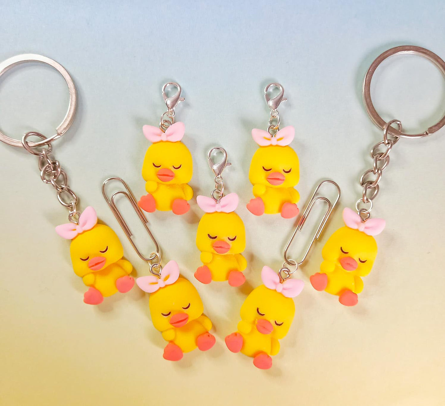 kawaii duck ducks cute bird chick resin chunky planner charm clip paper clips charms gift uk planning silver tone metal pink yellow orange
