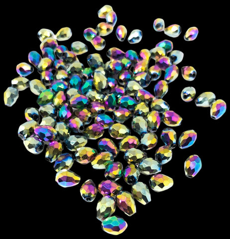 glass 8mm teardrop rainbow faceted beads bead uk cute kawaii craft supplies jewellery making shop store