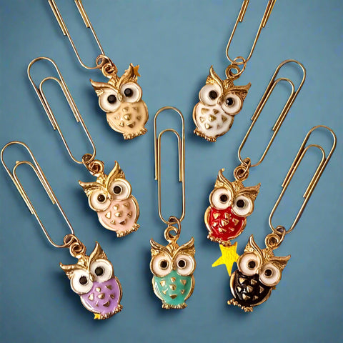 cute handmade owl owls enamel paper clip clips planner accessory uk kawaii bird birds woodland pink mint black white lilac red cream