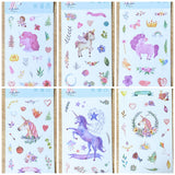 uk kawaii cute unicorn sticker stickers washi sheet translucent die cut pretty fairytale pack of 6 sheets pink lilac purple heart hearts flower floral leaf leaves magic stationery unicorns