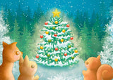 greeting greetings card cards christmas festive uk handmade kawaii cute stationery hand made forest wood woodland fir tree tree cute animals deer squirrel rabbit blue turquoise pretty colours illustrations artist art brown traditional