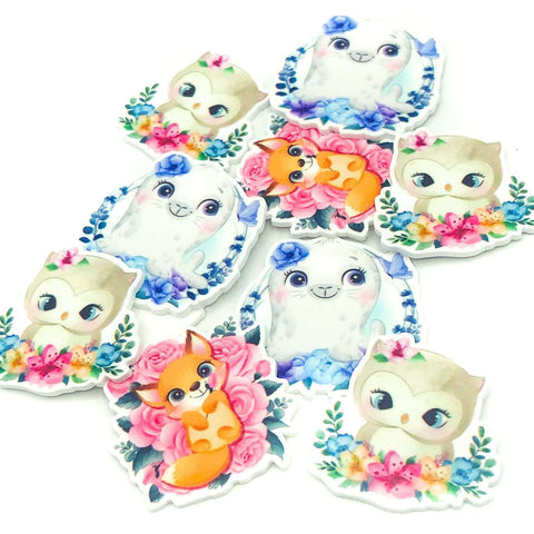 floral planar fb flatback flat back backs embellishments uk cute kawaii craft supplies owl owls fox foxes seal seals