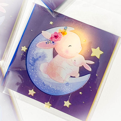 pretty pink bunny bunnies rabbit rabbits small cello cellophane bag bags packaging supplies uk blue lilac moon stars floral cute kawaii